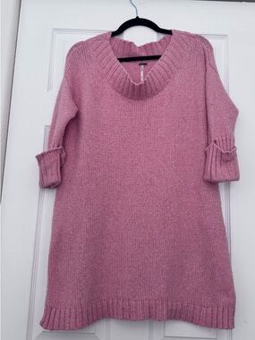 Cozy Pink Mock Neck Knit Sweater Dress